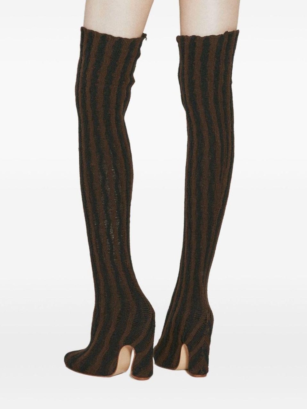 Isa Boulder Brown and Black Ribbed Over-the-Knee Sock Boots
